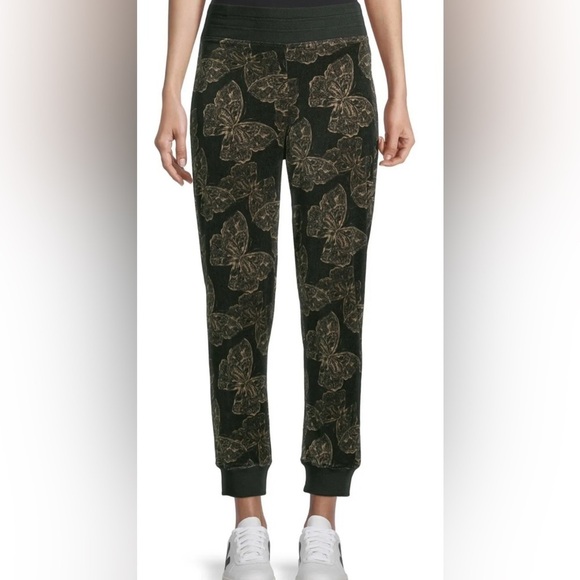 Johnny Was Pants - Johnny Was Zuri Modern Velour Sweatpants Black & Butterflies Size Medium NWT